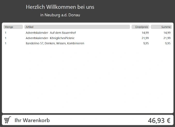 Kassensoftware CashPro - Kundenwarenkorb